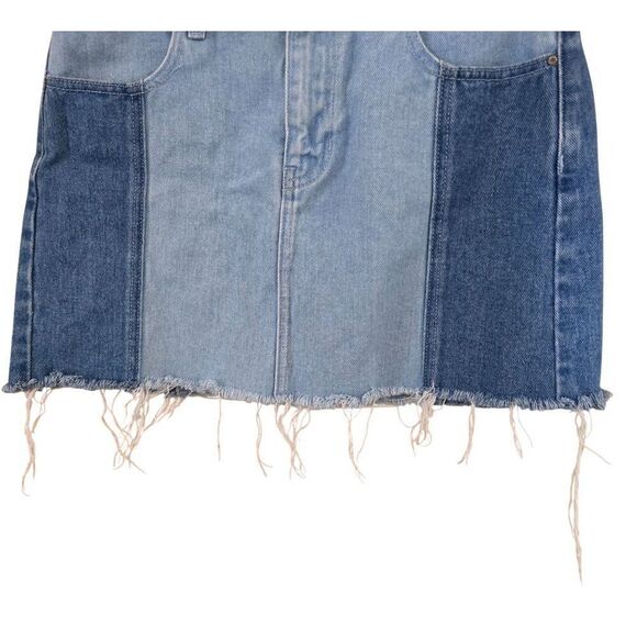 Patchwork Denim Mini Skirt With Frayed Hem boho cottagecore street wear y2k - Picture 3 of 9